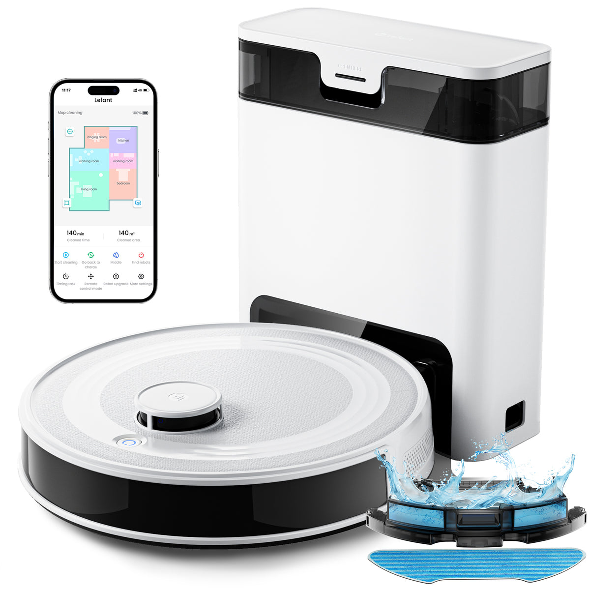 Lefant M2S Pro Robot Vacuum and Mop ,10000Pa, 240Min, Self-Emptying,190° PSD Obstacle Avoidance, dToF LiDAR Multi-Floor Mapping, APP Customized Cleaning, Carpet Detection, 5200mAh Battery