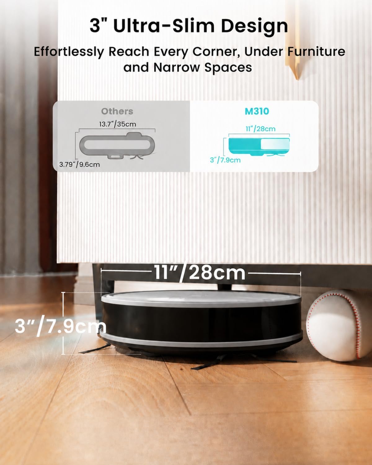 Lefant M310 Robot Vacuum and Mop, 6000Pa Strong Suction, Slim Design for Pet Hair, Smart Robotic Vacuum Cleaner for Hard Floor & Carpet, Self-Charging