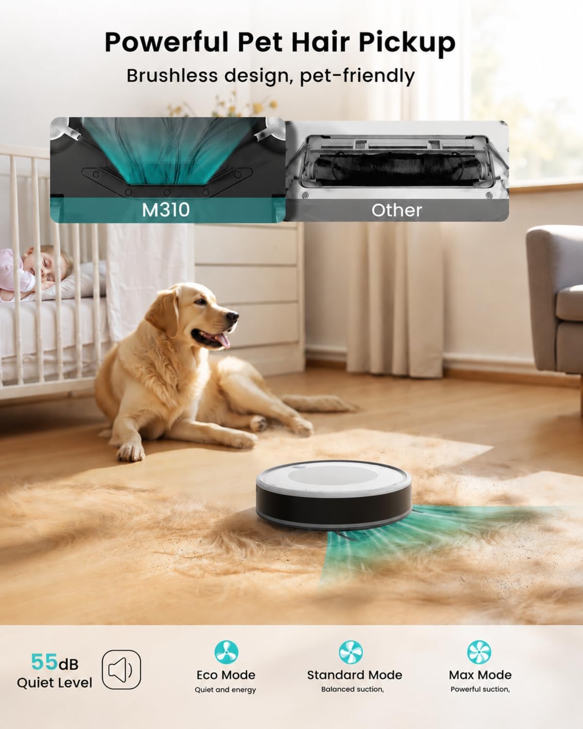 Lefant M310 Robot Vacuum and Mop, 6000Pa Strong Suction, Slim Design for Pet Hair, Smart Robotic Vacuum Cleaner for Hard Floor & Carpet, Self-Charging