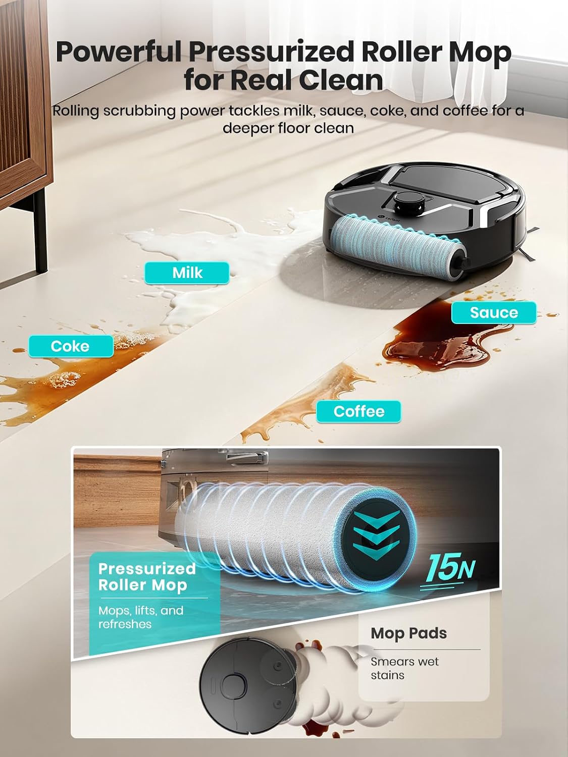 Lefant M210 PRO OMNI Robot Vacuum and Mop, 20000Pa Suction, Self-Cleaning & Auto Drying Roller Mop, LiDAR Navigation, Ideal for Pet Hair, Slim, 5G WiFi