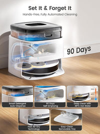 Lefant M3 Robot Vacuum and Mop,12000Pa Suction Smart Obstacle Avoidance,Zero-Tangling,Self-Washing & Drying, Self-Emptying,Dual Spinning Mop for Pet Hair Dust, White
