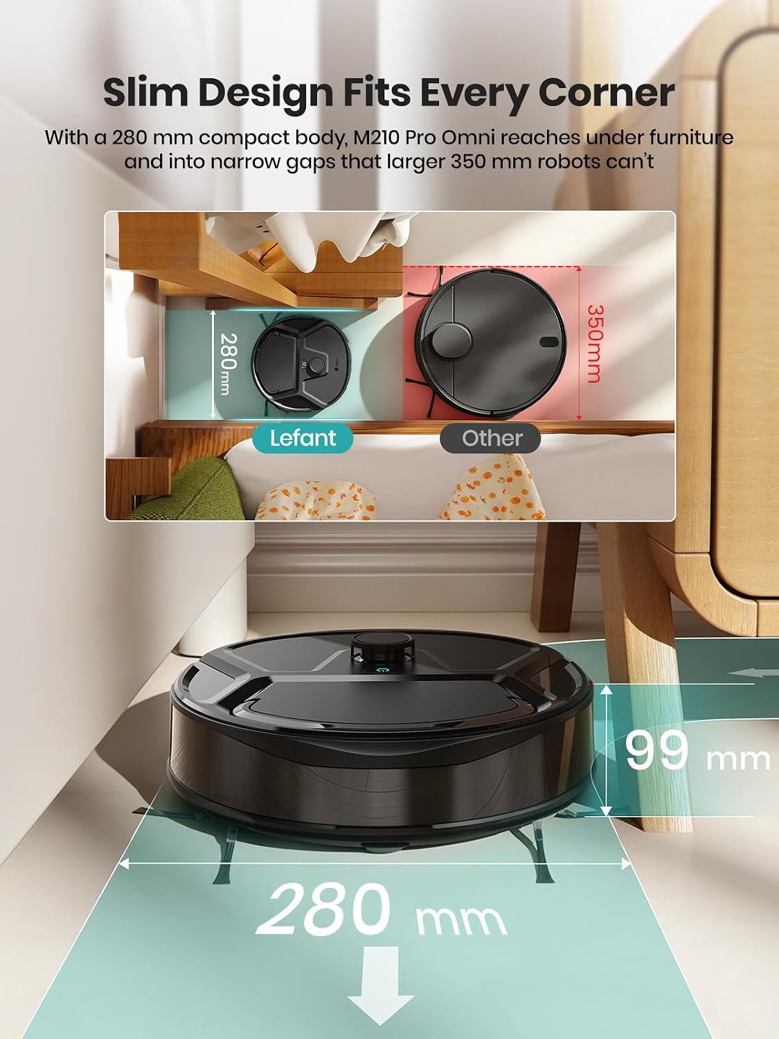 Lefant M210 PRO OMNI Robot Vacuum and Mop, 20000Pa Suction, Self-Cleaning & Auto Drying Roller Mop, LiDAR Navigation, Ideal for Pet Hair, Slim, 5G WiFi