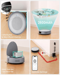Lefant M310 Robot Vacuum and Mop, 6000Pa Strong Suction, Slim Design for Pet Hair, Smart Robotic Vacuum Cleaner for Hard Floor & Carpet, Self-Charging