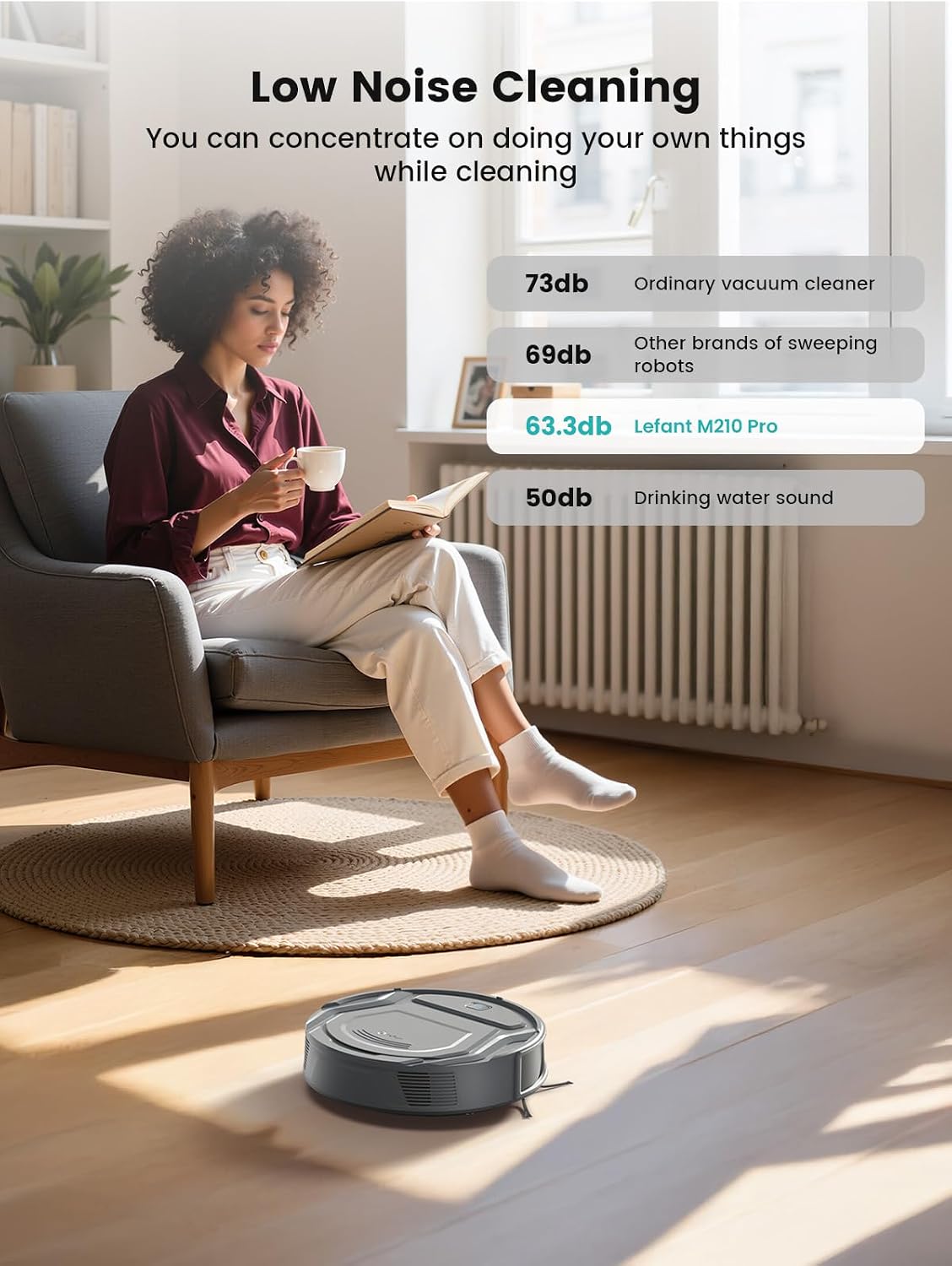 Lefant M210 Pro Robot Vacuum Cleaner, 6 Cleaning Modes, 200 Mins Runtime, 4000Pa Suction, SmartSense Technology, Grey