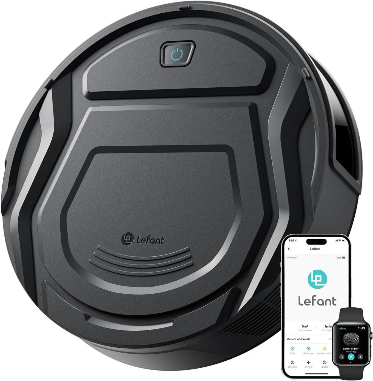 Lefant M210 Pro Robot Vacuum Cleaner, 4000Pa Powerful Suction, 200 Min Runtime, 6 Cleaning Modes, Slim, Quiet, Self-Charging, WiFi/App/Alexa Control, Black