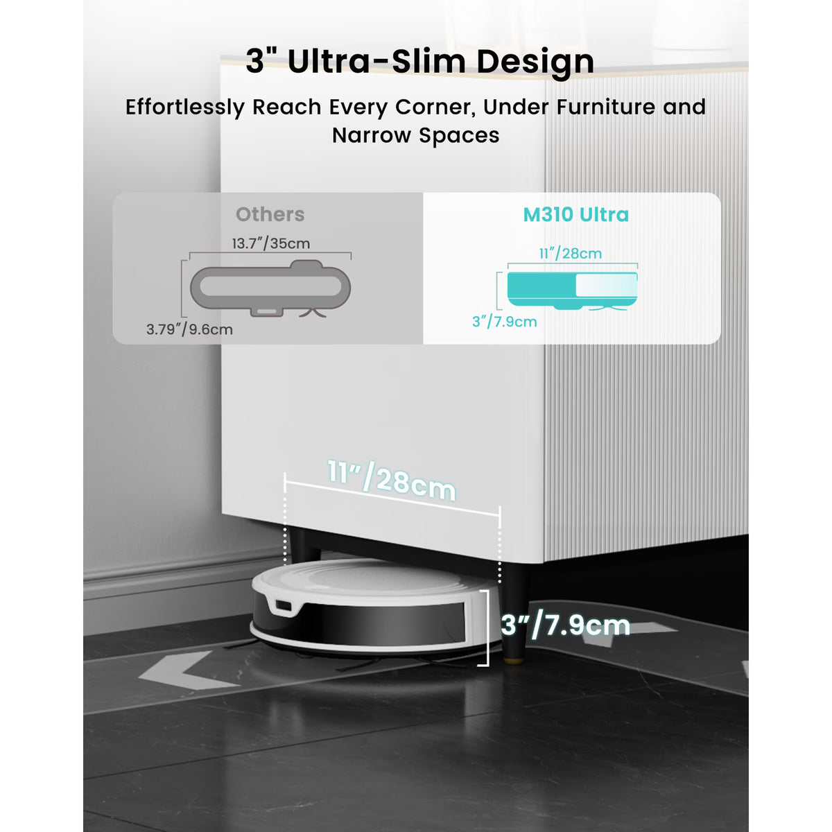 Lefant M310 Ultra Robot Vacuum and Mop Combo, Ultra-thin Robot Vacuum Cleaner with 6000Pa Suction, Ideal for Pet hair